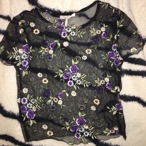 Urban Outfitters Sheer Floral Embroidered Top